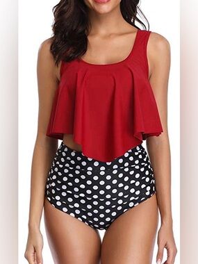 Adisputent Women High Waisted Bikini Swimsuit Tummy Bottom Two Piece Tankini XL